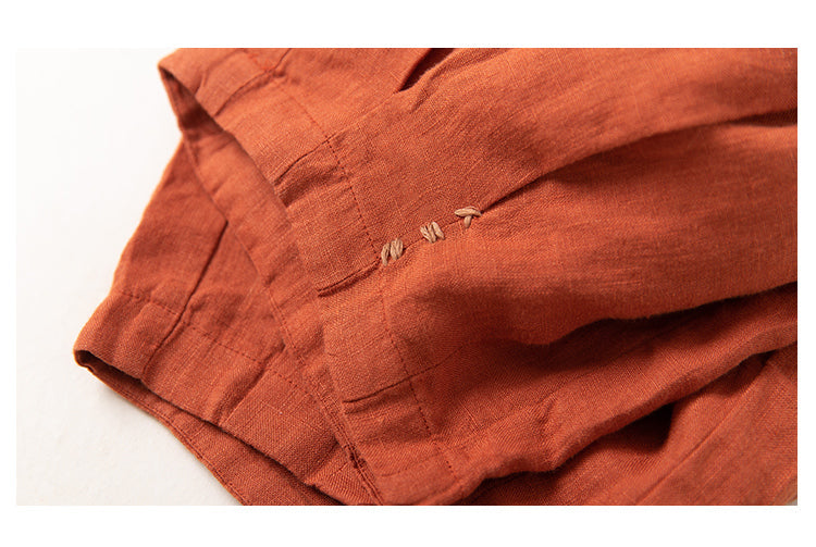 Embroidered Pure Linen Lantern Pants