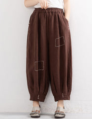 Embroidered Pure Linen Lantern Pants