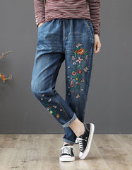 Embroidery Retro Loose Denim Pants