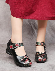 Ethnic Retro Leather Printed Chunky Shoes