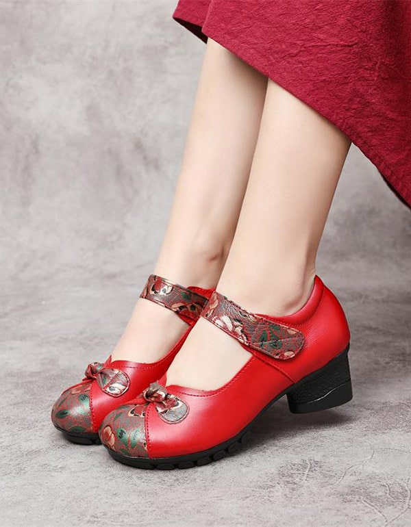 Ethnic Retro Leather Printed Chunky Shoes