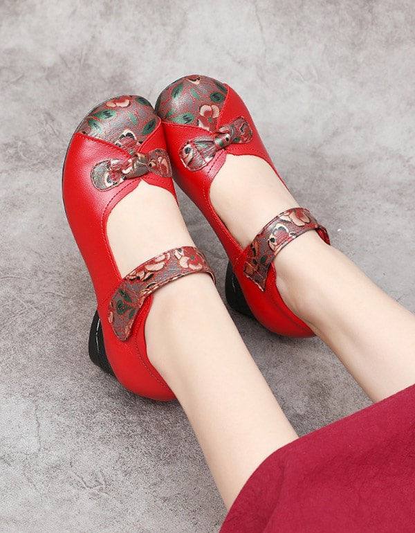 Ethnic Retro Leather Printed Chunky Shoes