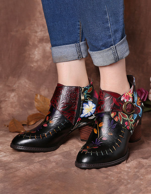 Ethnic Shoes Cowhide Handmade Mid-Heel