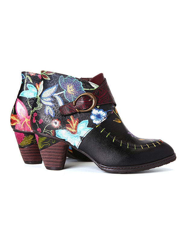 Ethnic Shoes Cowhide Handmade Mid-Heel