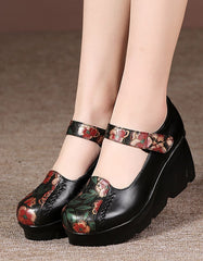 Handmade Printed Leather Ethnic Style Wedge Shoes