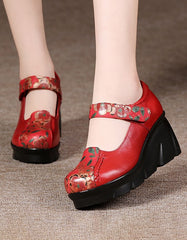 Handmade Printed Leather Ethnic Style Wedge Shoes