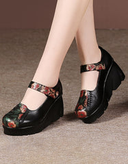 Handmade Printed Leather Ethnic Style Wedge Shoes