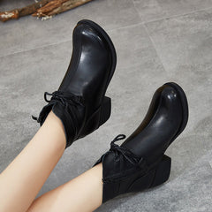 Leather Handmade Chunky Retro Short Boots