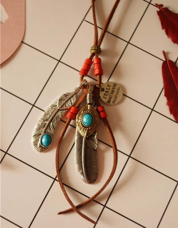 Handmade Feather Leaf Vintage Long Necklace