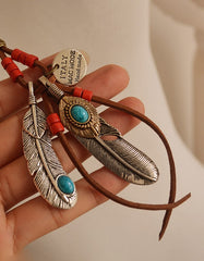 Handmade Feather Leaf Vintage Long Necklace