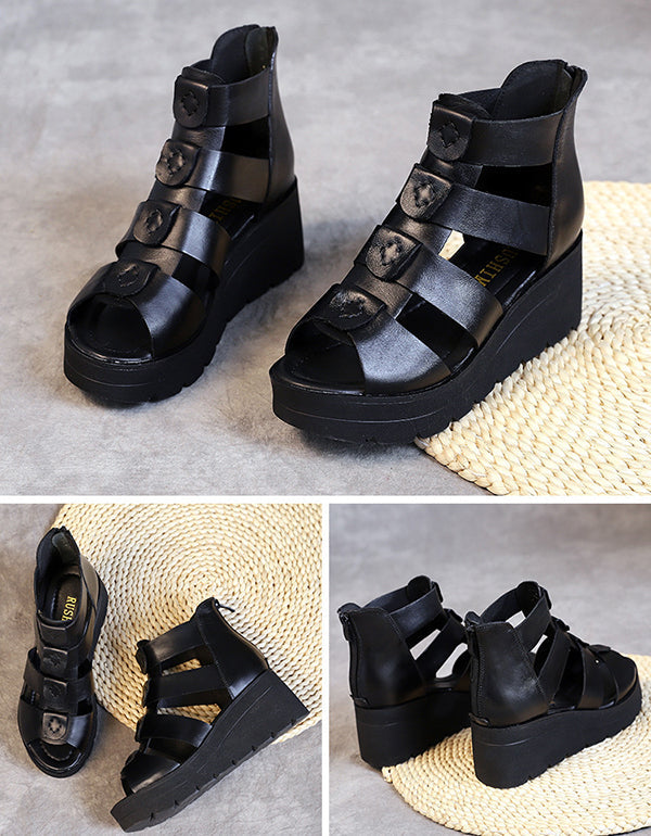 Fish Toe Roman Leather Platform Sandals