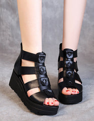 Fish Toe Roman Leather Platform Sandals