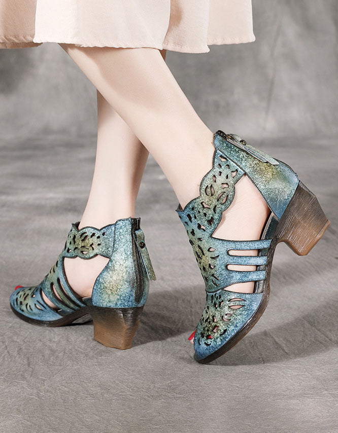 Fish Toes Elegant Chunky Heels Sandals Blue