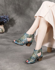 Fish Toes Elegant Chunky Heels Sandals Blue