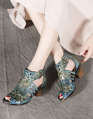 Fish Toes Elegant Chunky Heels Sandals Blue