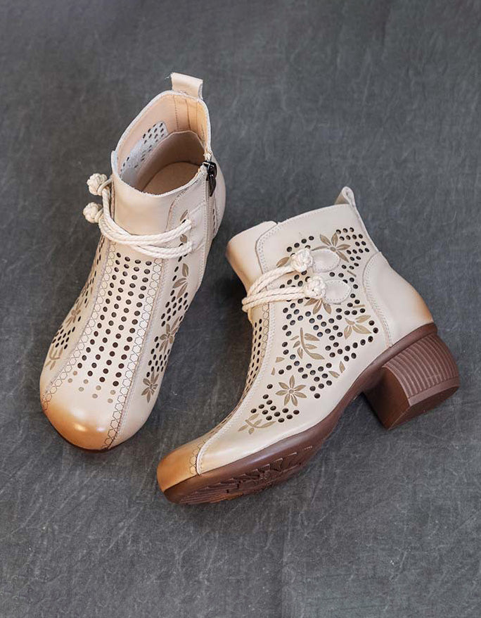 Flower Embossed Breathable Hollow Chunky Heels 34-41