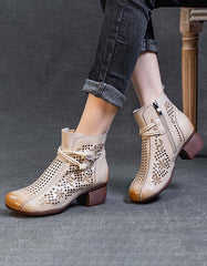 Flower Embossed Breathable Hollow Chunky Heels 34-41