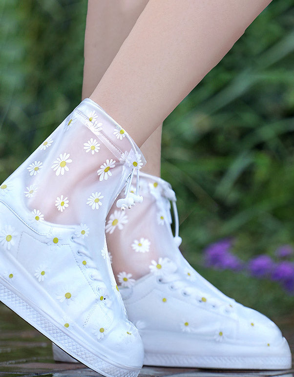 2 Pairs Flowers Printed Transparent Rain Boots