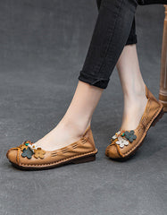 Flowers Rounded Head Soft Leather Comfortable Flats 41