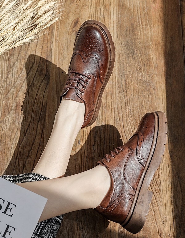 Retro Leather British Style Thick Heel Oxford Shoes