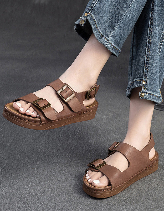 Genuine Leather Buckles Straps Slingback Sandals