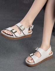 Genuine Leather Buckles Straps Slingback Sandals