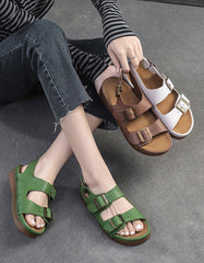 Genuine Leather Buckles Straps Slingback Sandals