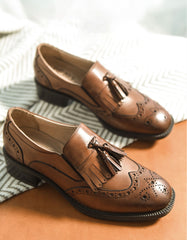 Genuine Leather Tassels British Brogue Oxfords Women