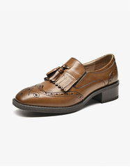 Genuine Leather Tassels British Brogue Oxfords Women