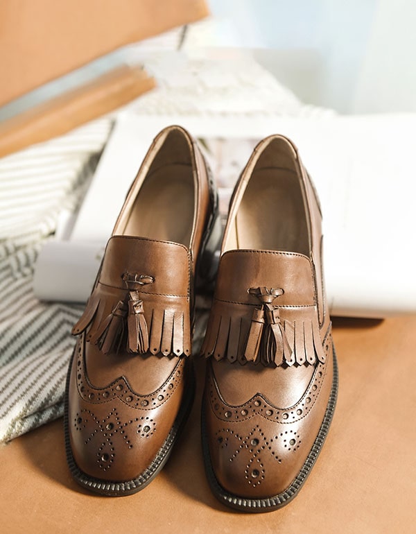 Genuine Leather Tassels British Brogue Oxfords Women