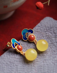 Gold-plated Inlaid Hetian Jade Retro Drop Earrings