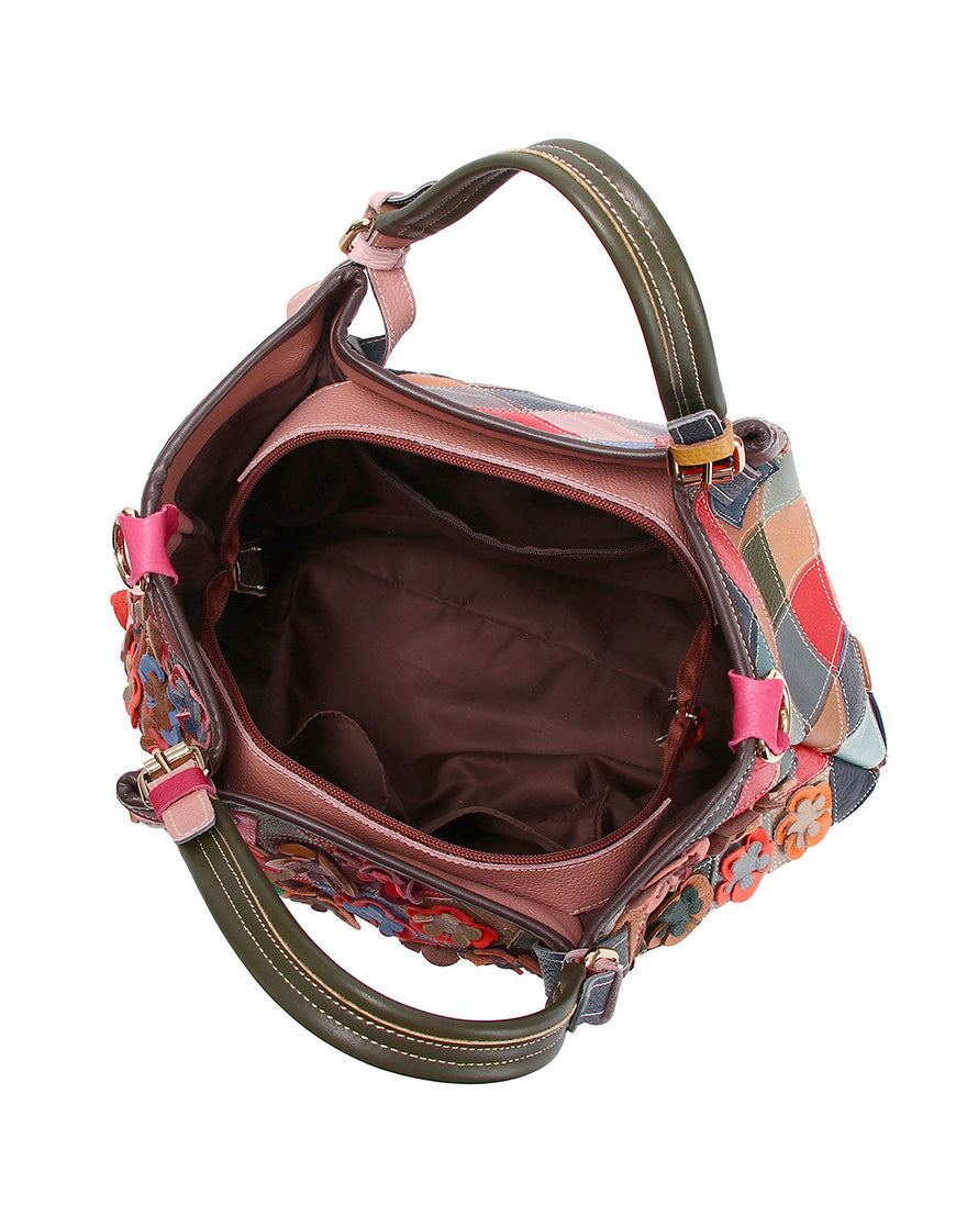 Hand-painted Colored Flower Plaid Women's Handbag