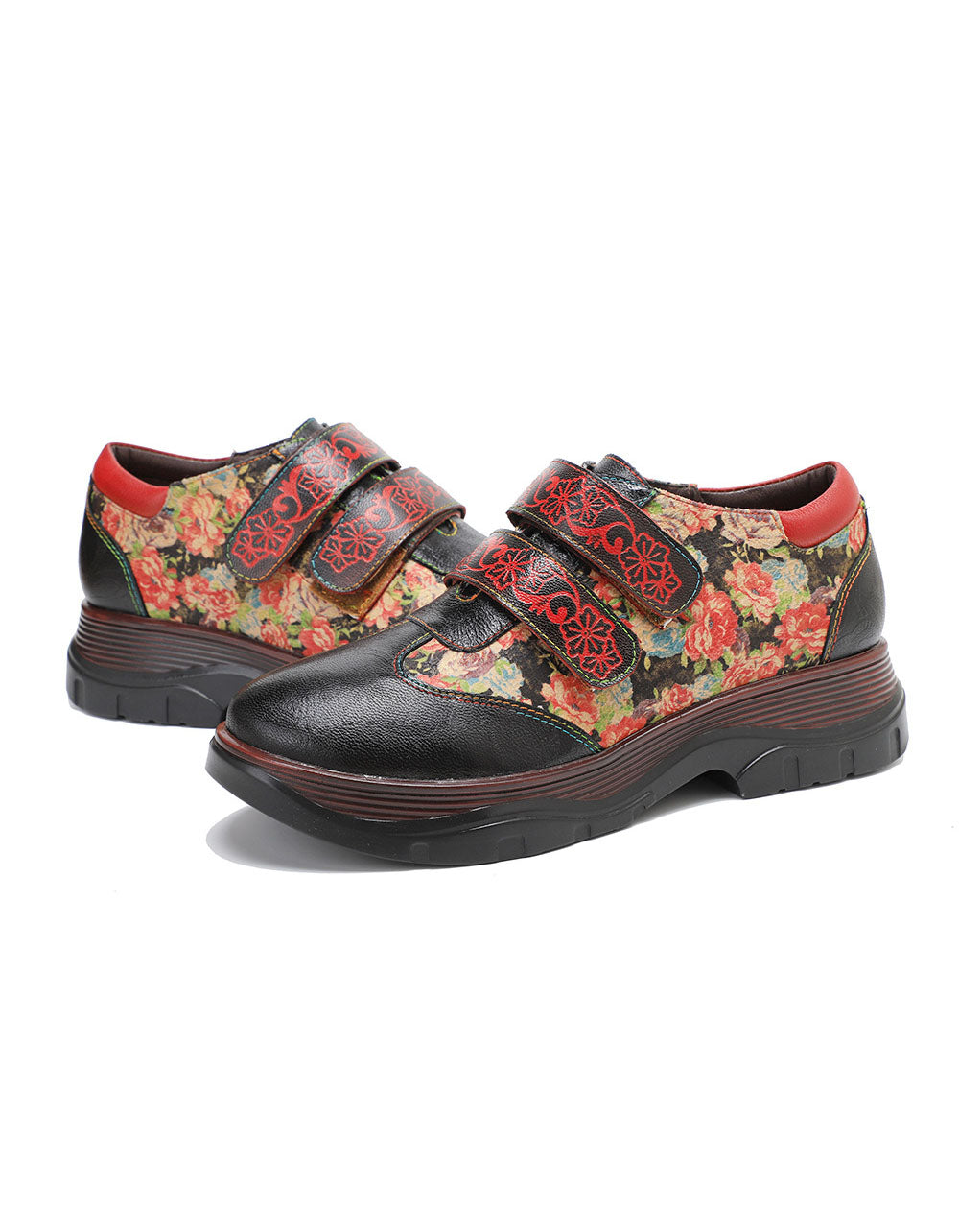 Hand-painted Double Velcro Front Vintage Floral Shoes