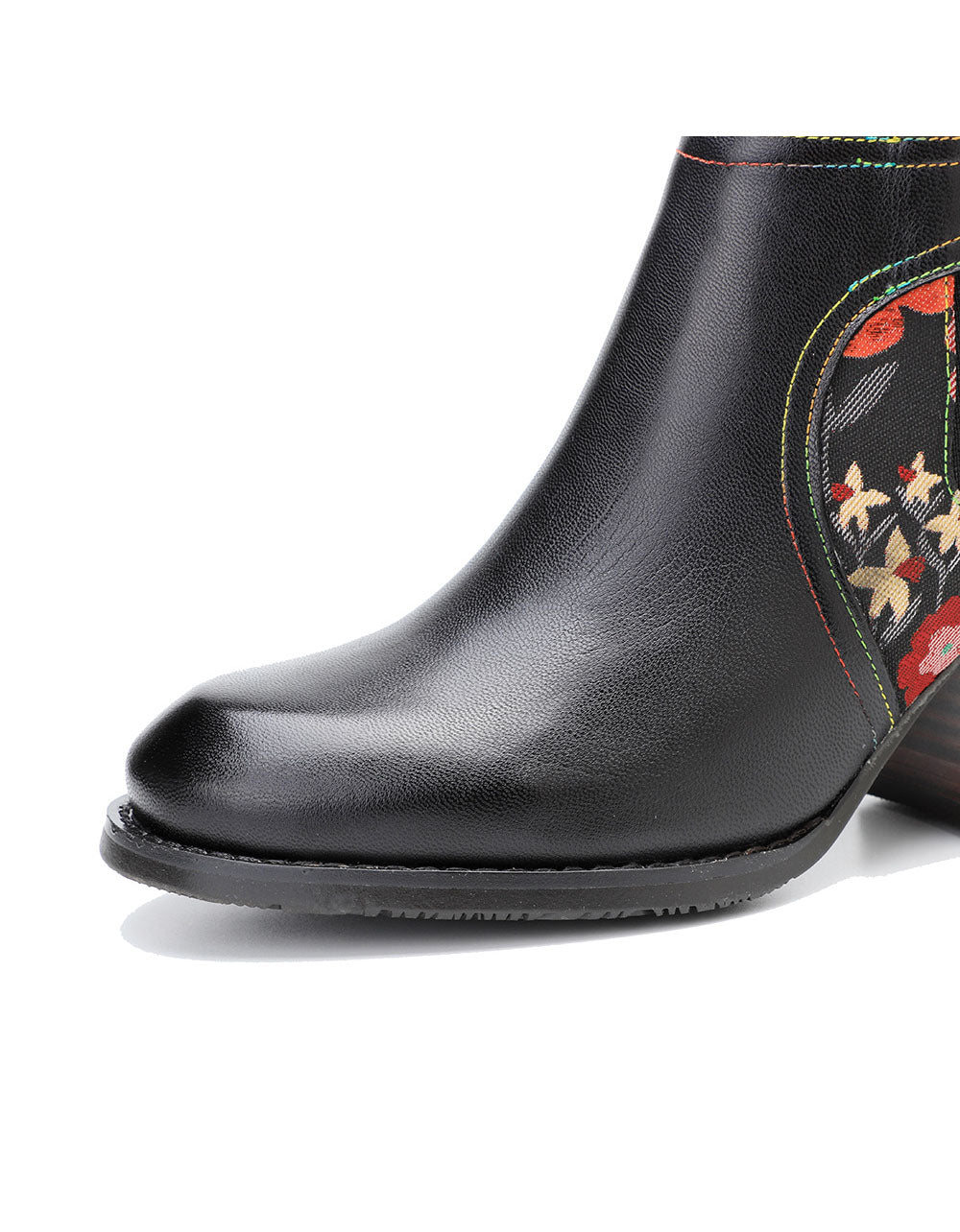 Hand-painted Leather Side Buckle Floral Chelsea Boots