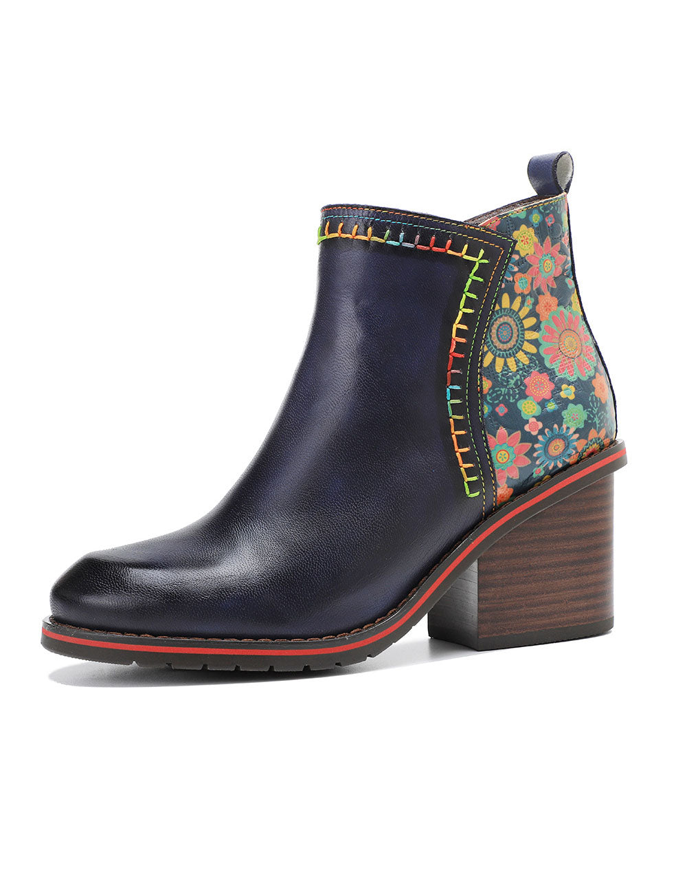 Hand-painted Leather Side Buckle Floral Chelsea Boots