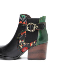 Hand-painted Leather Side Buckle Floral Chelsea Boots