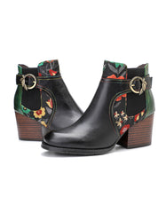 Hand-painted Leather Side Buckle Floral Chelsea Boots