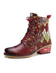 Handmade Ethnic Style Lace-up Jacquard Boots