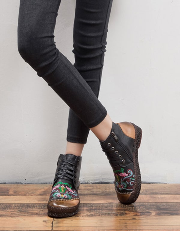 Handmade Ethnic style Embroidery Ankle Boots