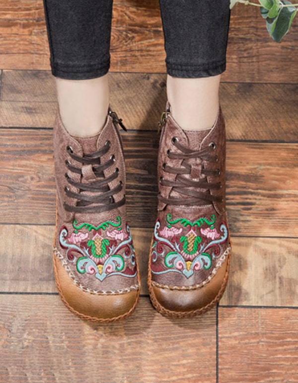 Handmade Ethnic style Embroidery Ankle Boots