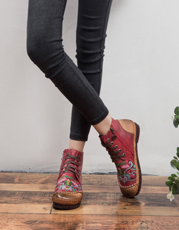 Handmade Ethnic style Embroidery Ankle Boots