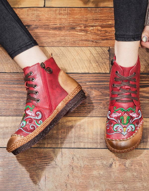 Handmade Ethnic style Embroidery Ankle Boots