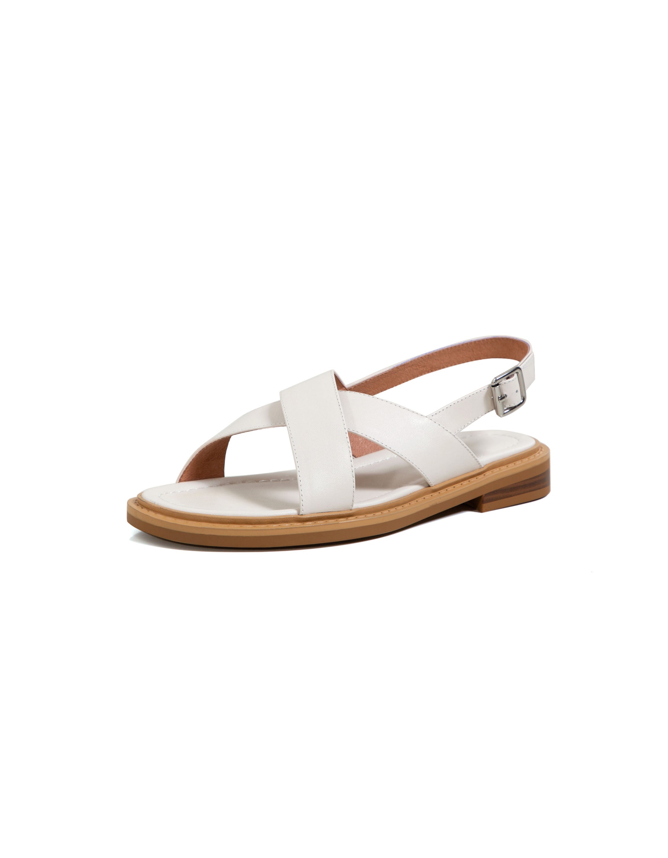 Handmade Leather Cross Strap Flat Sandals Slingback