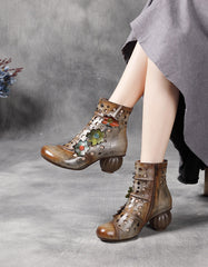 Handmade Leather Flower Hollow Retro Boots