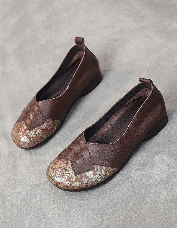 Handmade Leather Printed Retro Flat Shoes