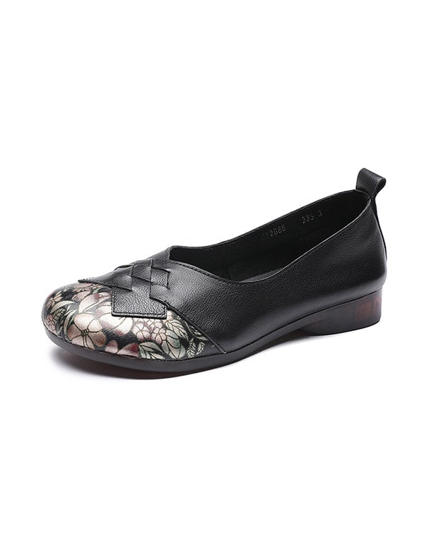 Handmade Leather Printed Retro Flat Shoes