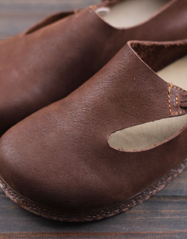 Handmade Leather Round Head Retro Flats