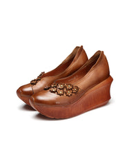 Handmade Leather Vintage Wedge Shoes for Women