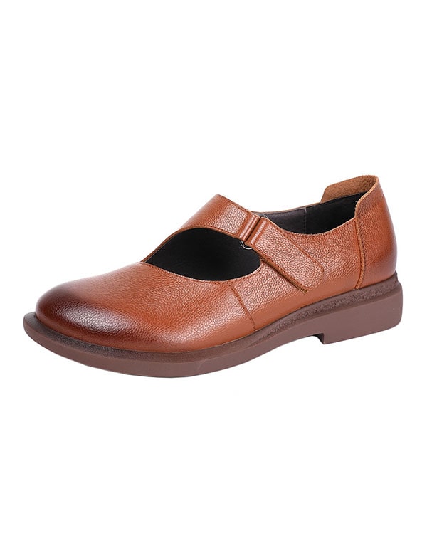 Handmade Retro Leather Women's Buckle Flat