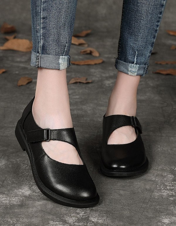 Handmade Retro Leather Women's Buckle Flat